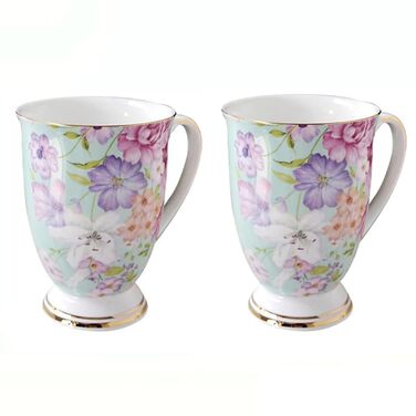 Набір із 2 порцелянових кавових кухлів, квітковий візерунок, 300 мл, кістоподібні, у формі підборіддя, з ручкою для кави, чаю, молока, капучино (C)