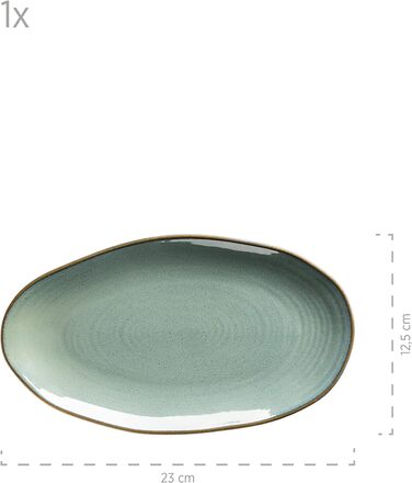 Серія Ноттінгем, набір з 3 сервірувальних тарілок, сервірувальні тарілки 3-х розмірів у вінтажному стилі неправильної форми, керамограніт, бірюзово-зелений