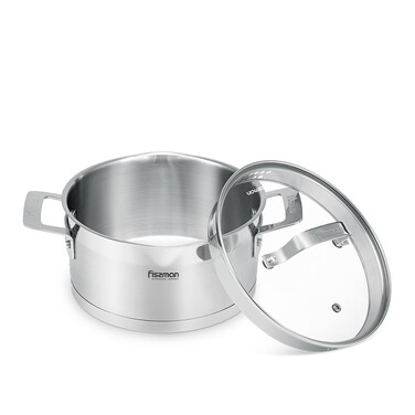 Каструля Fissman FOBUS 20x10 см 3,1 л із скляною кришкою нержавіюча сталь (5387)