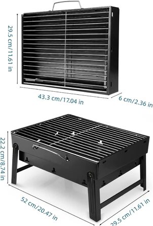 Портативный гриль для барбекю 52 x 29,5 x 22 см, черный Uten