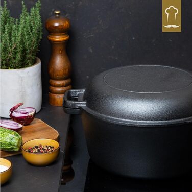 Чугунная жаровня 4,7 л круглая с крышкой 26 см, черная Chefarone