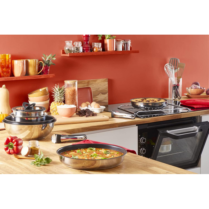 Набір посуду для індукційного приготування Tefal Ingenio Preference On з 15 предметів, зі знімною ручкою, що штабелюється, економить місце, з антипригарним покриттям, простий у використанні та чищенні, L97495 Набір посуду для каструль та сковорідок (Набір