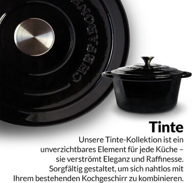 Чавунна каструля Chefarone 24 см, Емальована каструля з кришкою для випікання хліба, тушкування та запікання Хлібна каструля, сумісна з індукцією (чорна, 4,7 л)