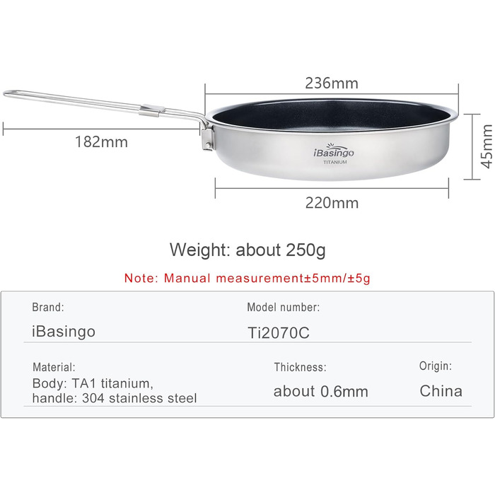 Сковорода для кемпінгу 22 см. 1500 мл. титан iBasingo