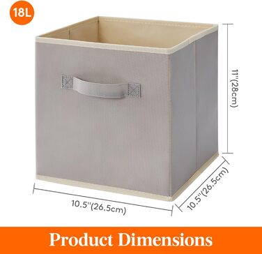 Кубики для хранения, Тканевая коробка для хранения, Нетканые коробки для заказа с ручкой для полки куба, Складная коробка, Хранение одежды, 26,5 X 26,5 X 28 см, светло-серый, 12 шт.