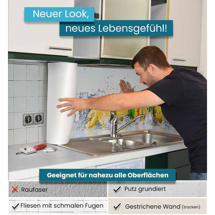 Самоклеящийся кухонный фартук матовый 180 х 60 см MyMaxxi