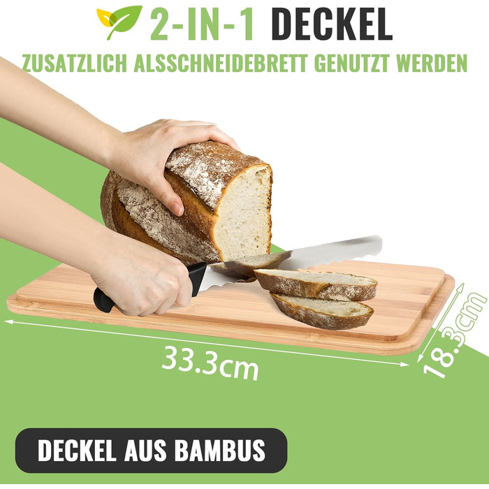 Хлібниця 33 x 19 x 12 см з дерев'яною кришкою та лляним хлібним мішком, чорна Royouzi