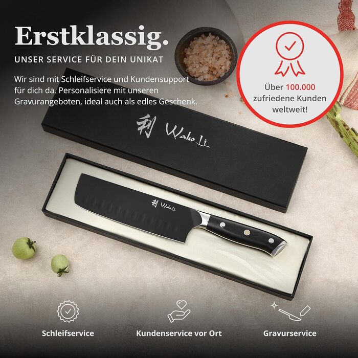 Набор ножей Wakoli Titanium Noir (5 предметов) в магнитном блоке профессиональный кухонный набор с лезвиями из нержавеющей стали (12,521 см), черным покрытием, включая нож Накири
