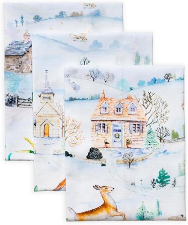 Набір з 3 багатоцільових кухонних рушників Maison d&39 Hermine Rural Christmas, 100 бавовна Барні рушники День подяки/Різдво (50 см x 70 см) (27 - Snowy World)