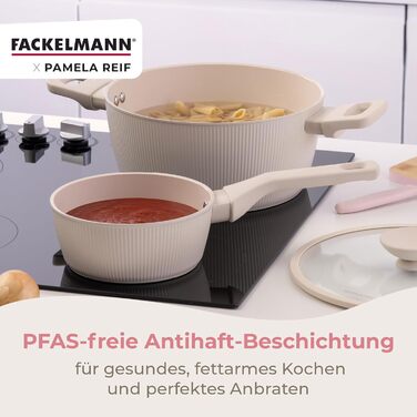 Кастрюля 24 см с ребристым дизайном со стеклянной крышкой, пастельно-бежевый Pamela Reif Fackelmann