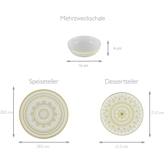 Серія Mandla Gold Black, набір посуду з 8 предметів, комбінований набір керамограніту (12 предметів, золотисто-білий), 23587