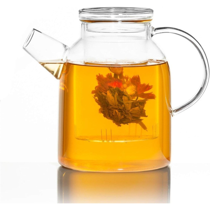 Видувний вручну чайник з чайним фільтром і чайним ситечком зі скляною фільтрувальною вставкою від Dimono 600 мл ідеально підходить для чайних квітів (1800 мл)