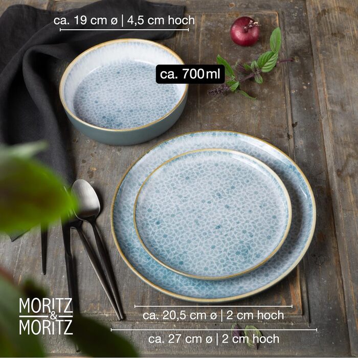 Набір посуду Moritz & Moritz TERRA з 18 предметів 6 осіб набір тарілок яскраво-синього кольору з високоякісної порцеляни столовий посуд 6 обідніх тарілок, десертних тарілок і мисок Набір посуду з 18 предметів