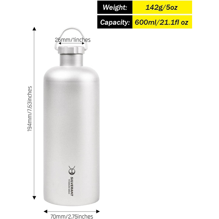 Титановая бутылка для кемпинга 600 мл SILVERANT