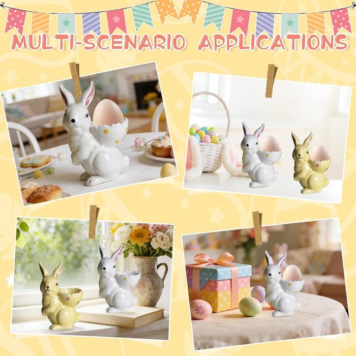 Набір із 2 порцелянових стаканчиків для яєць на Великдень, керамічні стаканчики для яєць у формі кролика, кумедні, креативні тарілки для пасхальних яєць у формі кролика, можна мити в посудомийній машині, підставка для варених яєць, великодні подарунки (C 