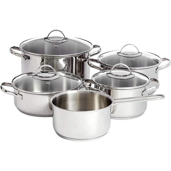 Набір посуду Kitchen-Profi Basics з 11 предметів з нержавіючої сталі для індукції з кришками, сріблястий (9 предметів)