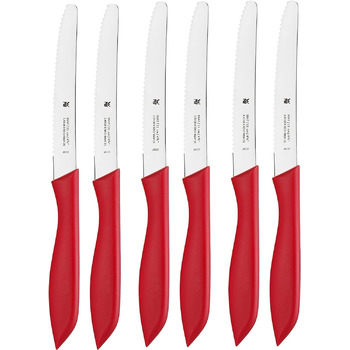 Набор ножей для завтрака 6 шт., 23 см, зубчатый нож для хлеба, нож для хлеба, сталь со специальным лезвием, пластиковая ручка, (красный, одинарный)