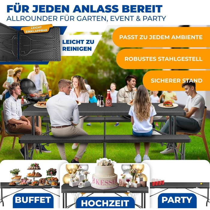 Складной стол для кемпинга 183 х 76 х 74 см KESSER