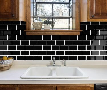 Мозаїчна плитка DEWOO 3D, наклейки на стіну, клейка плитка Metro, самоклеюча імітаційна плитка для кухні та ванної кімнати - штука, (30,5 x 30,5 см) (20, чорний)