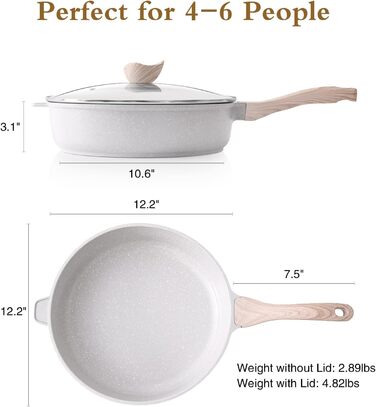 Сковорода с антипригарным покрытием и крышкой 30 см белая Kordisen