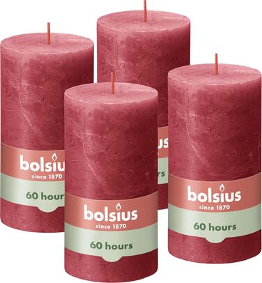 Свічки Bolsius Rustic Pillar - Оливково-зелені - Набір з 4 шт. - Декоративні побутові свічки - Час горіння 60 годин - Без запаху - Натуральний рослинний віск - Без пальмової олії - Оливково-зелені (13 x 7 см, червоні)