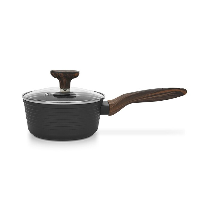 Ковш Fissman 16x7,5 см/1,3 л CUISINE со стеклянной крышкой алюминий с антипригарным покрытием (14591)