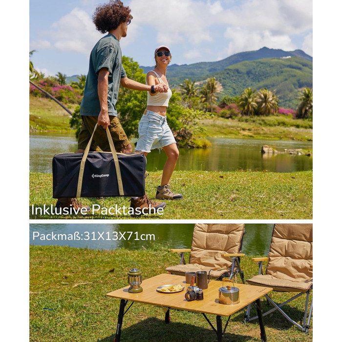 Складний бамбуковий стіл для кемпінгу 100 x 70 см KingCamp