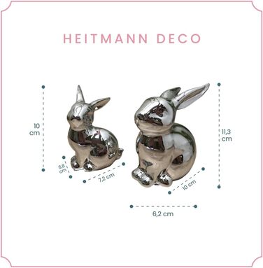 Набір декоративних елементів Heitmann керамічна пасхальна прикраса з порцеляновим ефектом, для встановлення, біла, приблизно 12,5 x 10,5 x 8 см (колір сріблястий кролик)