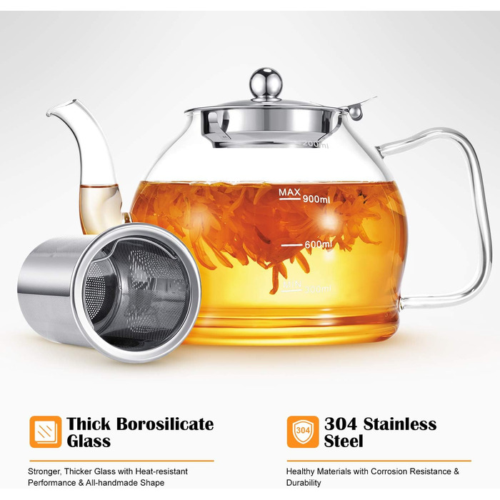 Чайник заварочный стеклянный 1,2 л с фильтром для чая STNTUS