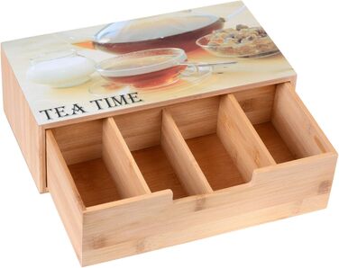 Чайна коробка GRWE з 10 відділеннями, відкидною кришкою, оглядовим віконцем, коробкою для чайних пакетиків для зберігання чаю з захистом від аромату - 36 x 20 x 9 см Велика - 10 відділень (бамбук, середня - 4 відділення)