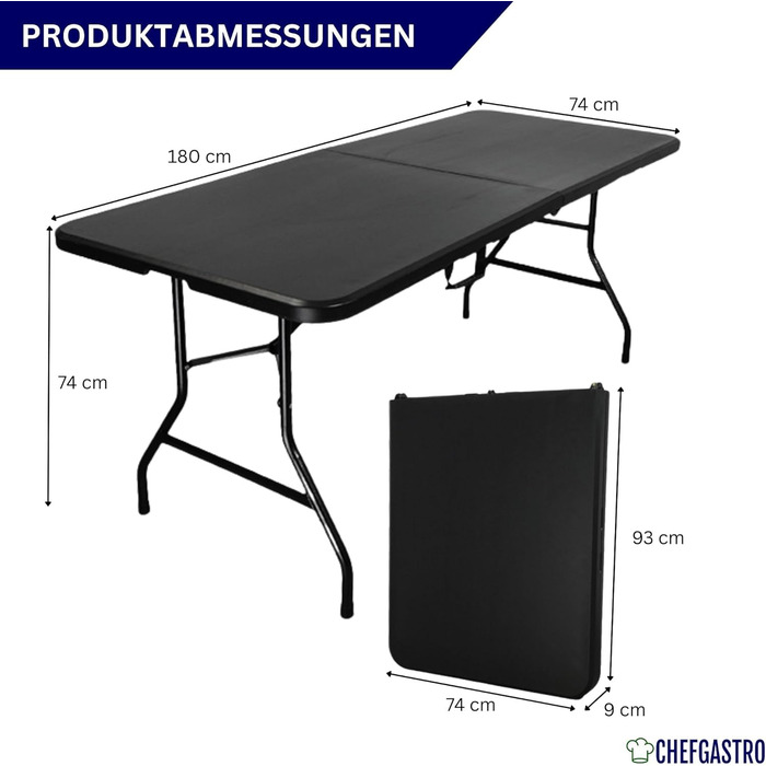 Складаний фуршетний стіл 180x74 см чорний CHEFGASTRO