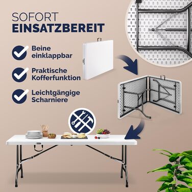 Складний стіл 180x75 см білий Casaria