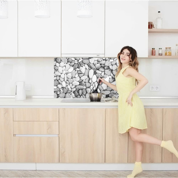 Дизайнерський кухонний фартух з алюмінієвого композиту, кухонний фартух, товщина 3 мм, 60x100 см, (сірий колір &quotпебблз&quot)