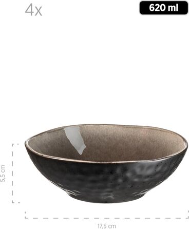 Серии Niara Organic, современный набор посуды на 4 персоны в захватывающем винтажном стиле, комбинированный сервиз из 16 предметов со специальной комбинацией глазури черного и коричневого цветов, керамогранит, 934073