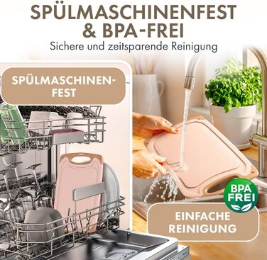 Набір обробних дощок Blumtal 3 розміри (S/M/L) - Велика пластикова обробна дошка з пазами для соку та ручкою - Міцна кухонна обробна дошка без BPA (бежевий, комплект з 3 предметів)