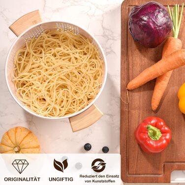 Металеве сито для пасти з дерев&39яною ручкою та стабільною основою, велике кухонне сито 22 см для пасти, овочів та фруктів, міцне кухонне сито (рожеве)