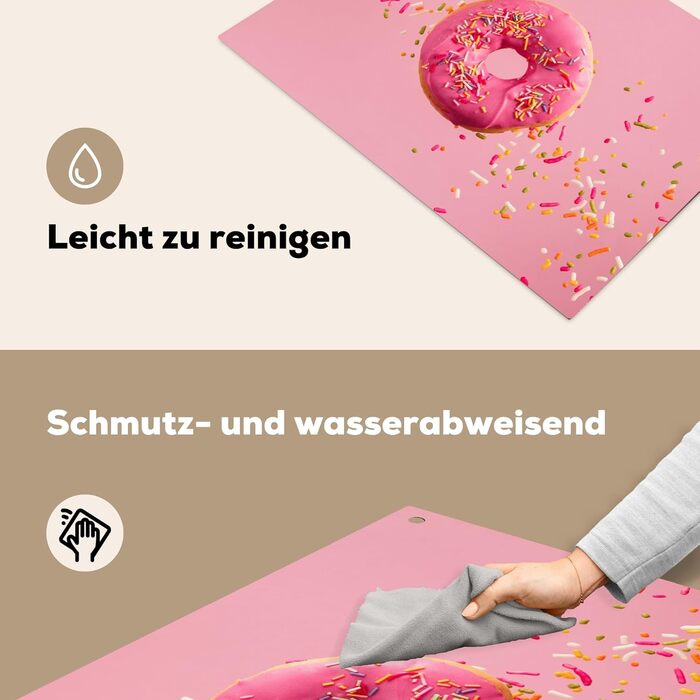 Фартух для плити, кухонний фартух, вініл, 78x52 см, декор для кухні, облицювання стіни, кришка для плити - сіро-чорна (пончик - рожева, 52Д x 81,2Ш см)