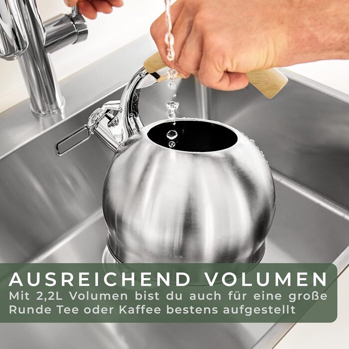 Чайник 2,2 л зі свистком, нержавіюча сталь WALDWERK