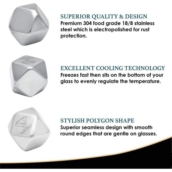 Набір охолоджувальних каменів для віскі з нержавіючої сталі у формі ромба Ulalaza