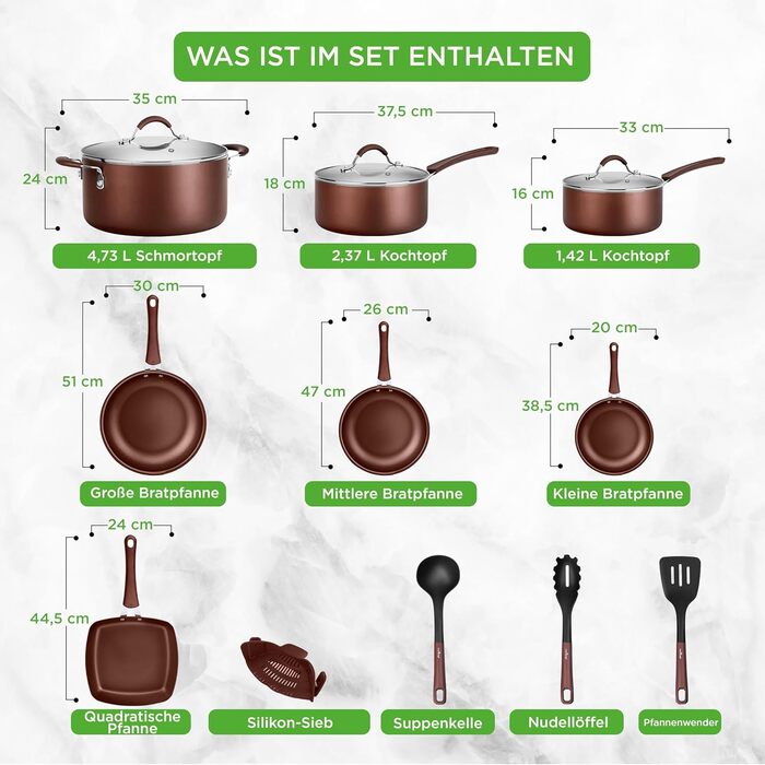 Набір посуду NutriChef з 20 предметів з антипригарним покриттям каструля, сковорідка та посуд для випікання набір посуду без PFOA/PFOS для газових, електричних, керамічних та індукційних варильних поверхонь включає сковорідки, каструлі, форму для випіканн