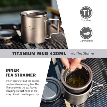 Титановая кружка с ситечком для чая и крышкой 420 мл iBasingo
