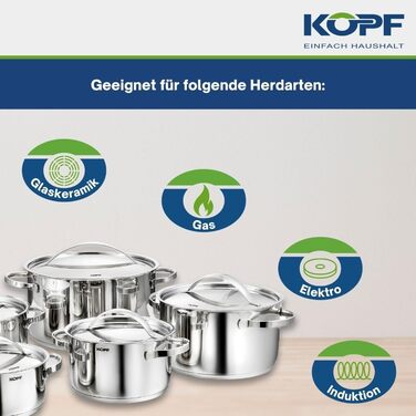 Набір індукційного посуду KOPF Stilo, 10 предметів Можна мити в духовці та посудомийній машині Набір посуду для всіх типів плит 5 каструль з кришками Літрова шкала Нержавіюча сталь