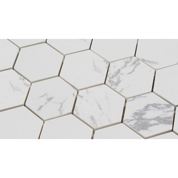 Мармурова мозаїчна плитка для кухонного фартуха, підлоги у ванній кімнаті, колекція шестикутників 5,1 см, шестикутник 5,1 см x 5,1 см, 30,5 см x 30,5 см x 1,6 см, шліфована (коробка з 5 аркушів) (Коробка з 5 аркушів, біла)