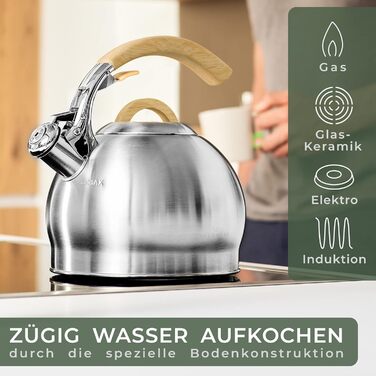 Чайник 2,2 л зі свистком, нержавіюча сталь WALDWERK