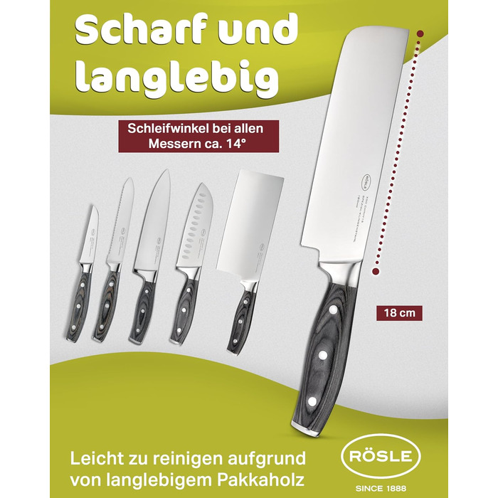 Японський кухарський ніж накірі 18 см Wolfgrey Rosle