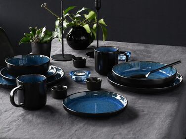 Серія Nordic Fjord набір посуду з 18 предметів, набір керамічних тарілок (комбінований сервіз 10 шт. , Синій), 21551