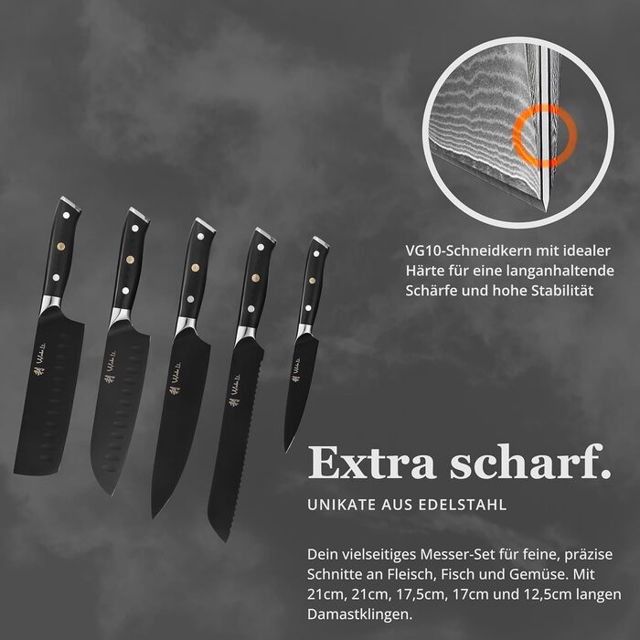 Набор кухонных ножей 5 предметов с магнитным блоком Wakoli