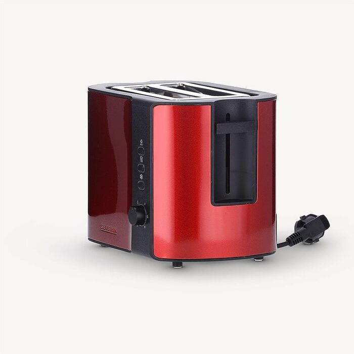 Автоматичний тостер SEVERIN, тостер з насадкою для булочки, високоякісний тостер з нержавіючої сталі для підсмажування, розморожування та розігріву, 800 Вт, вогненно-червоний металік / чорний, AT 2217