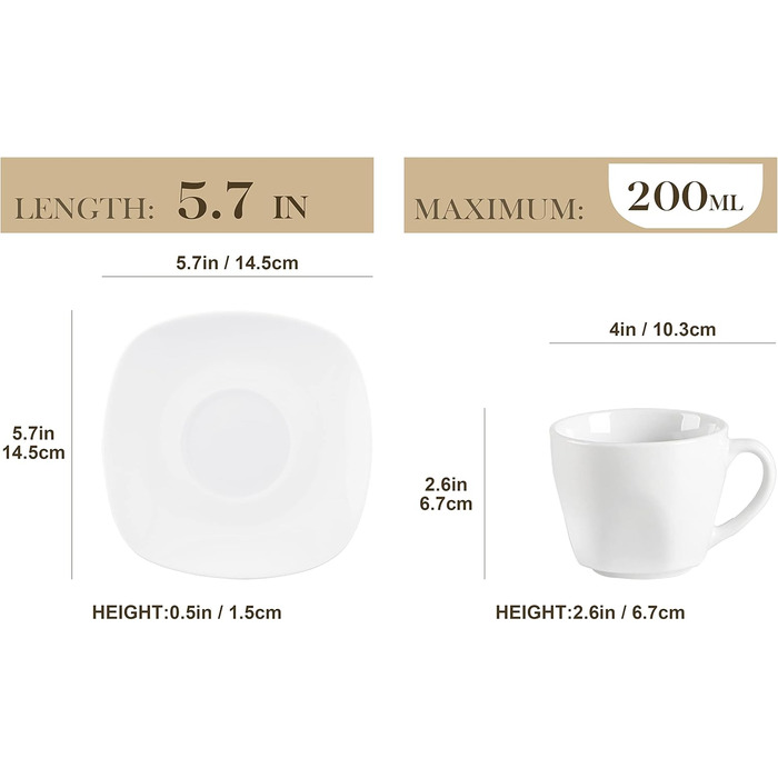 Серія Elisa, 12-предметний кремово-білий порцеляновий кавовий набір, кавові чашки з блюдцями на 6 осіб, для кави, чаю, десертів, білий кавовий сервіз (6 шт.)
