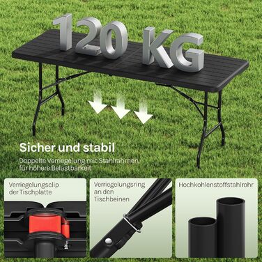 Складаний стіл для кемпінгу 180 х 74 х 74 см чорний WOLTU